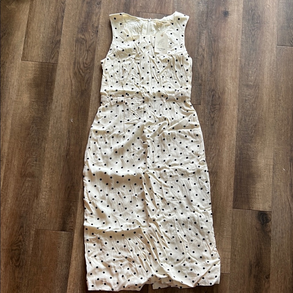 White and black polka dot midi dress